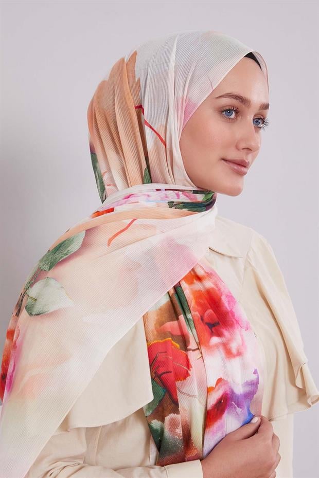 Pembe Ebruli Desen Pamuk Şal