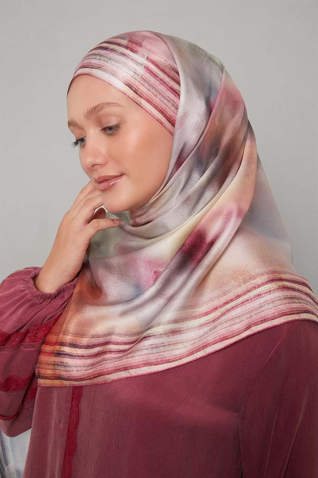 Pembe Ebruli Desen Twill Şal
