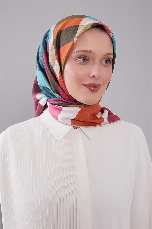 Pembe Ekose Desen Trend Twill Eşarp