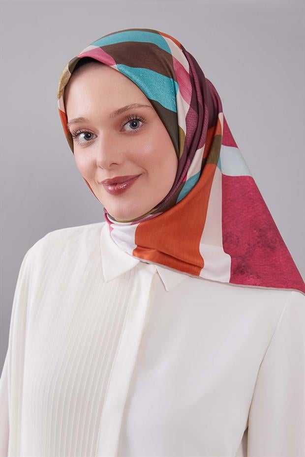 Pembe Ekose Desen Trend Twill Eşarp