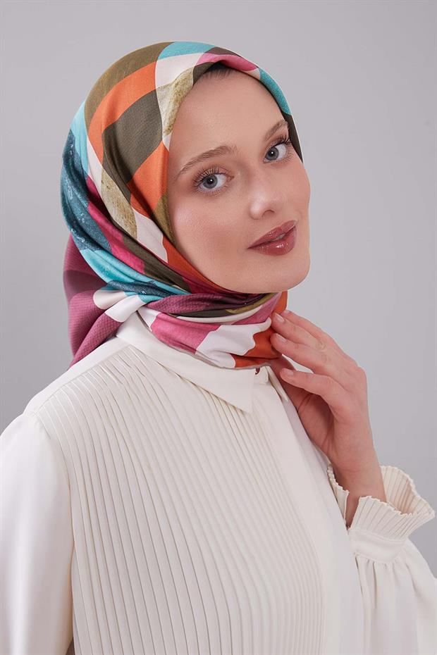 Pembe Ekose Desen Trend Twill Eşarp