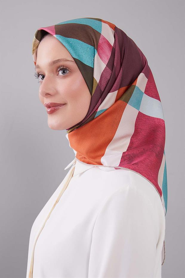 Pembe Ekose Desen Trend Twill Eşarp