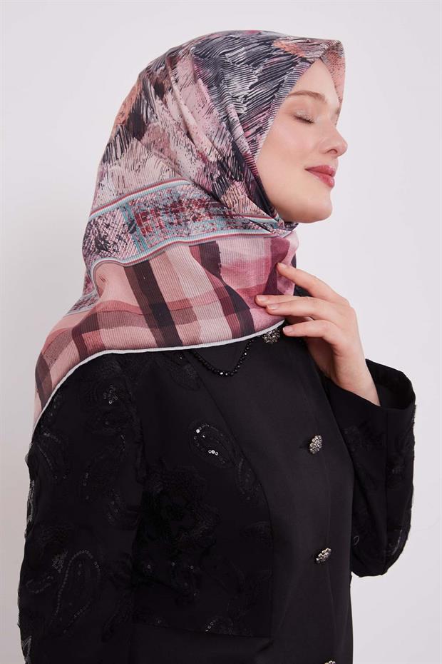 Pembe Ekose Pamuk Eşarp