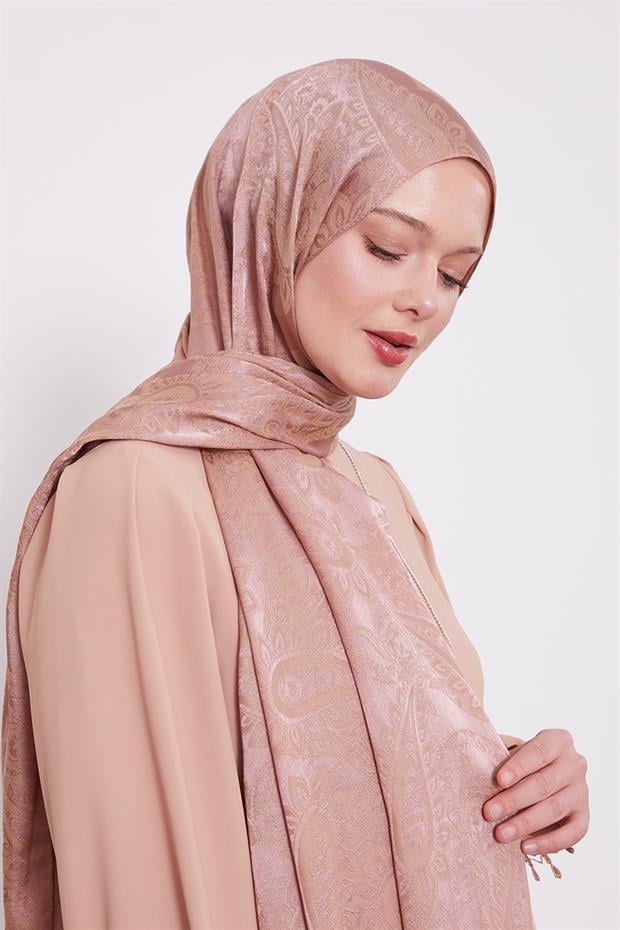 Pembe Etnik Desen İtalyan Jakar Şal