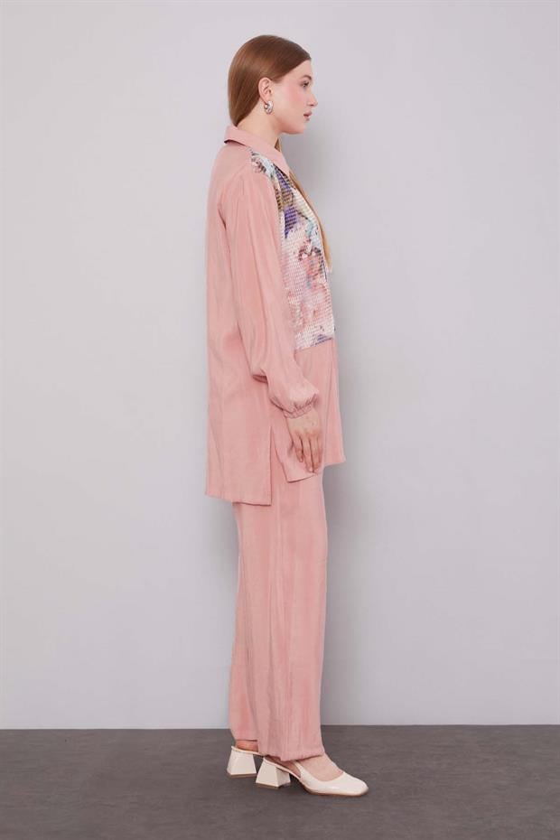 Pembe File Baskılı İkili Takım