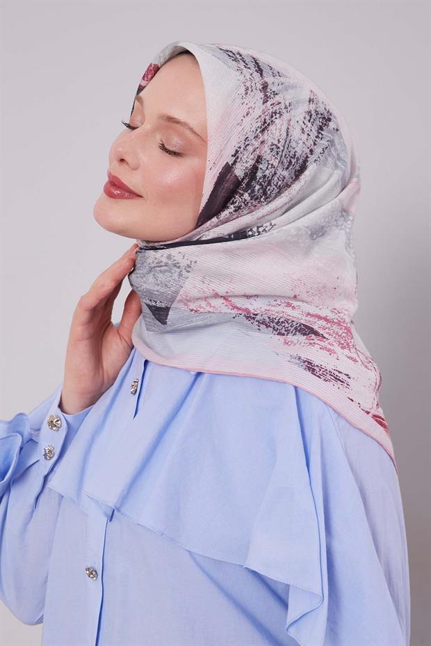 Pembe Fırça Desen Pamuk Eşarp