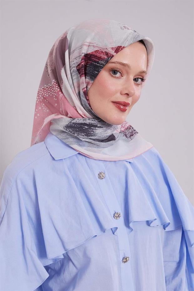 Pembe Fırça Desen Pamuk Eşarp