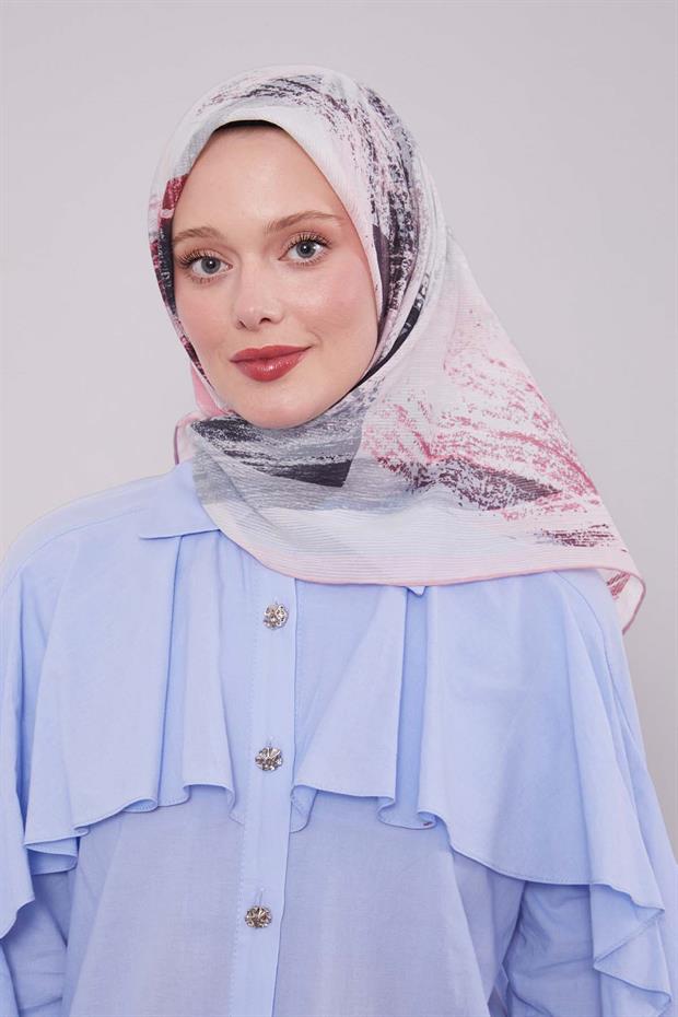 Pembe Fırça Desen Pamuk Eşarp