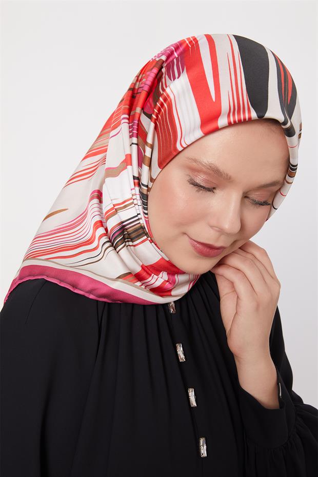 Pembe Fırça Desen Trend Twill Eşarp