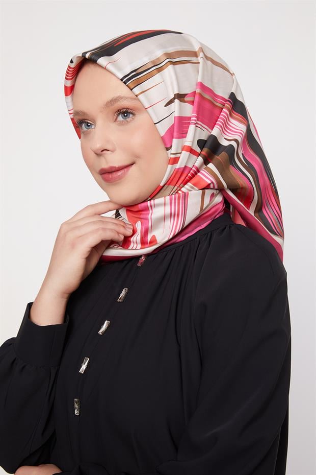 Pembe Fırça Desen Trend Twill Eşarp