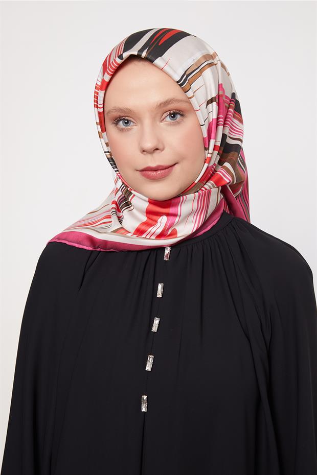 Pembe Fırça Desen Trend Twill Eşarp