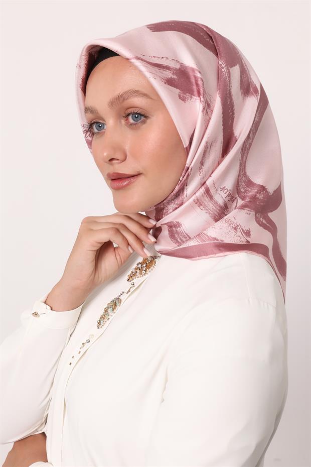 Pembe Fırça İzi Desen Twill İpek Eşarp