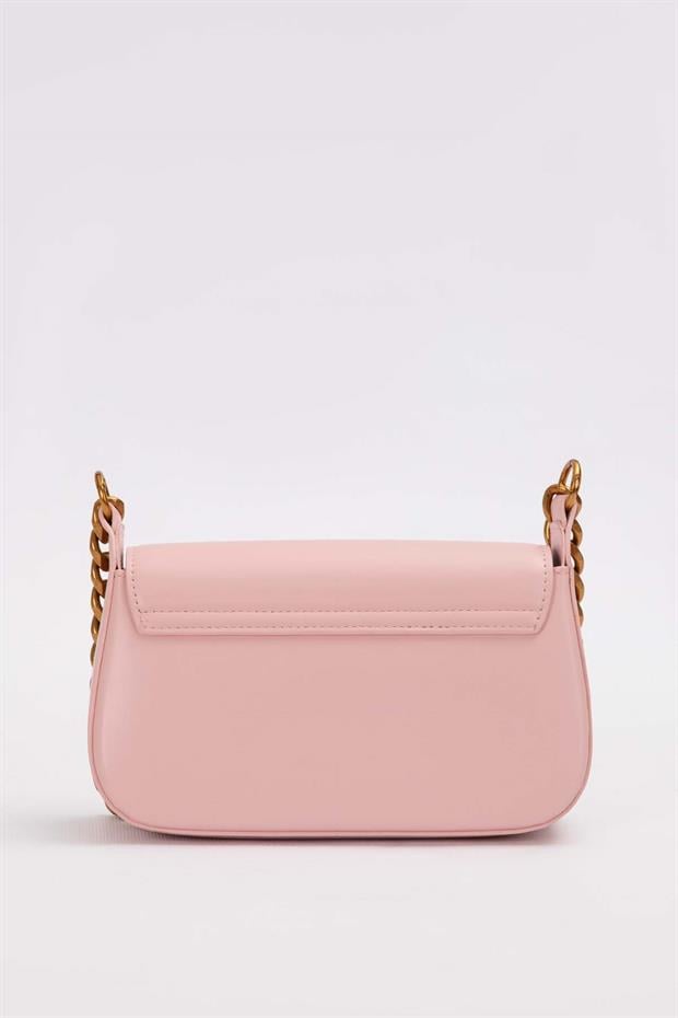 Pembe Geniş Zincir Aksesuarlı Omuz Çantası