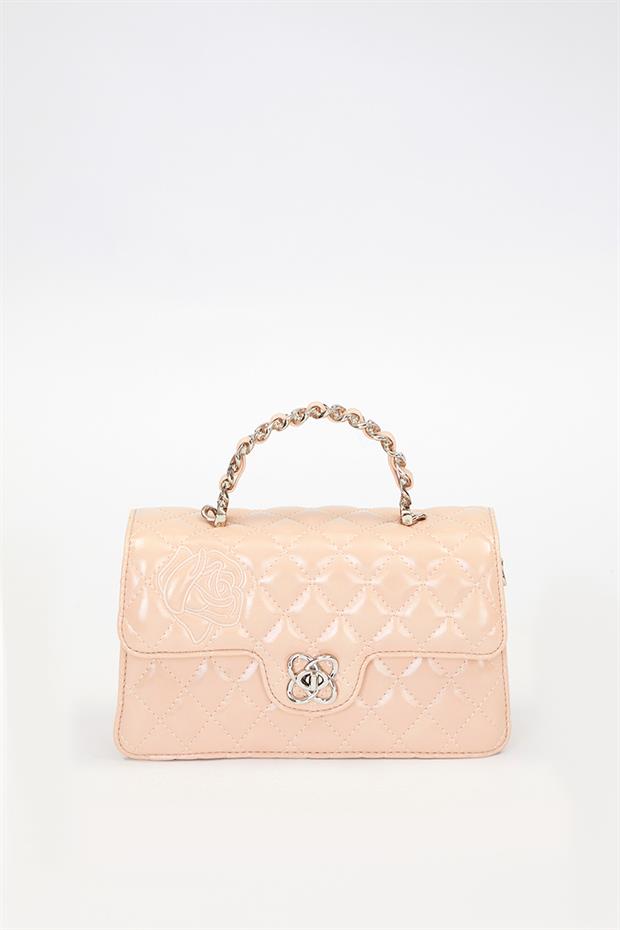 Pembe Gül Baskılı El Çantası