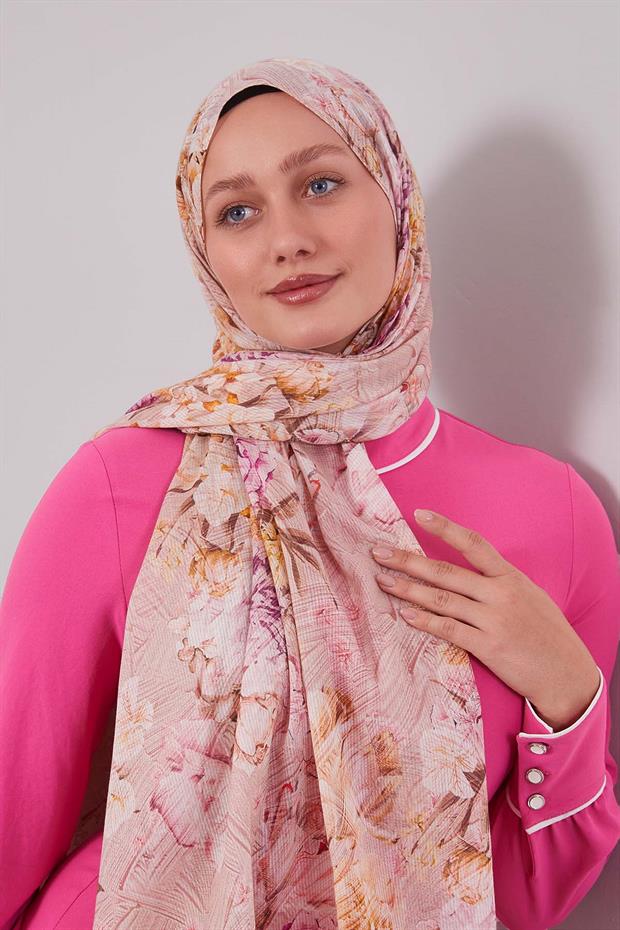 Pembe Güllü Desen Pamuk Şal