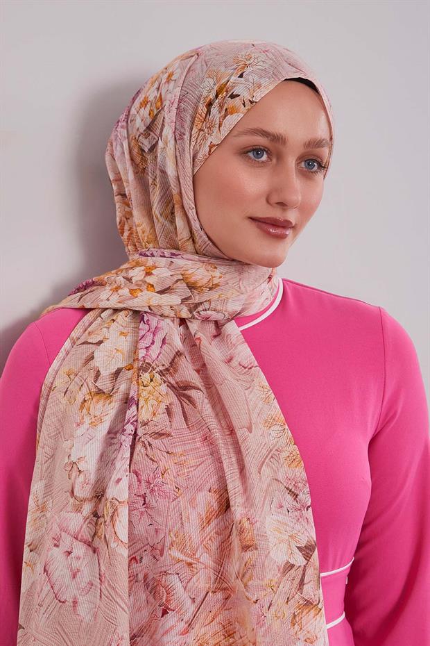 Pembe Güllü Desen Pamuk Şal