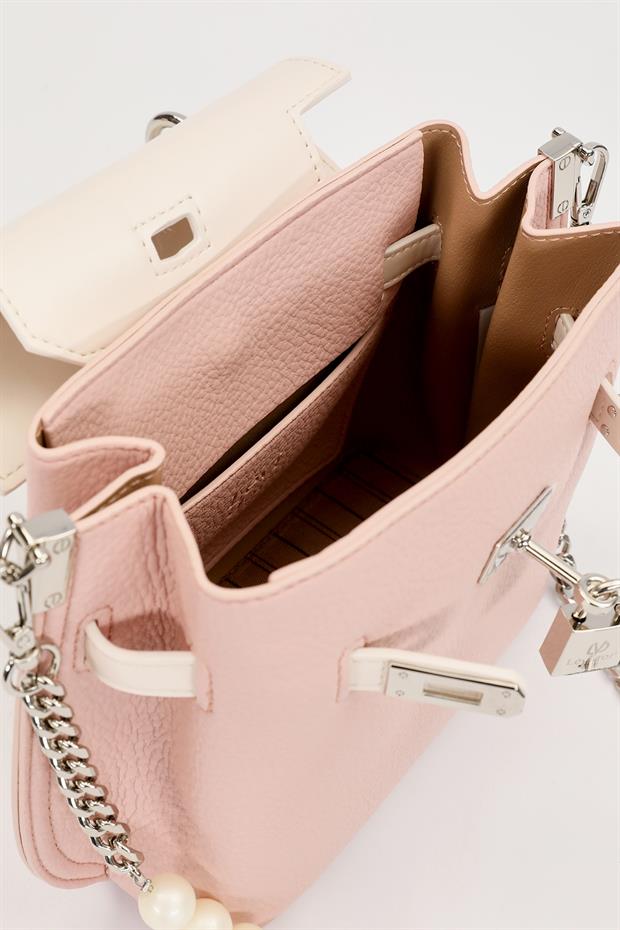 Pembe İnci Askı Detaylı El Çantası