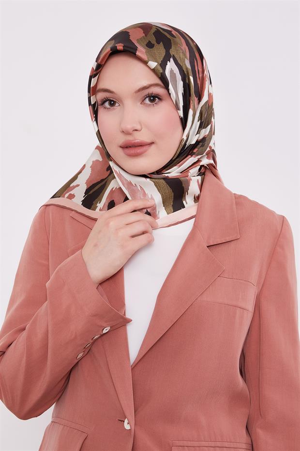 Pembe Kamuflaj Desen Twill İpek Eşarp