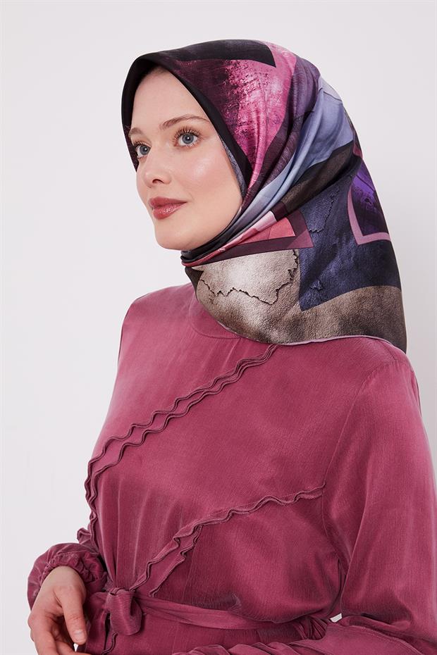 Mermer Desen Twill İpek Eşarp Pembe
