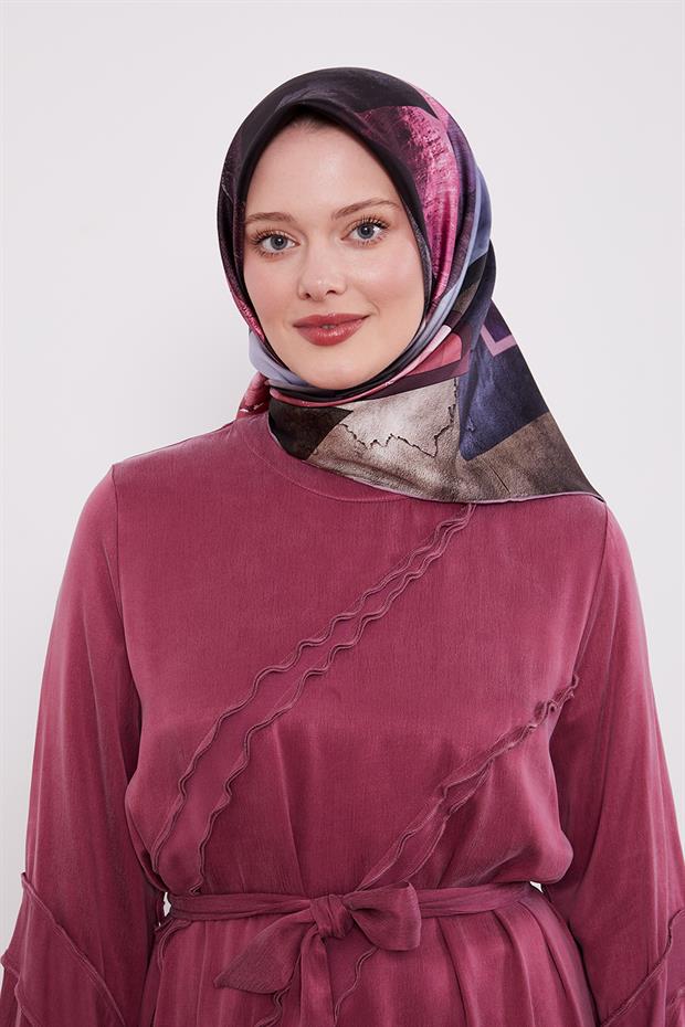 Mermer Desen Twill İpek Eşarp Pembe