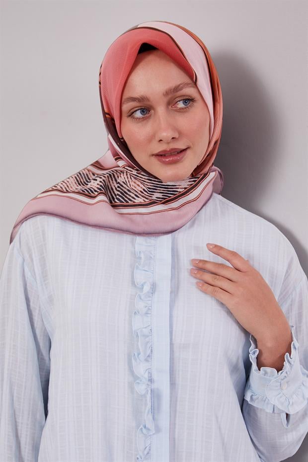 Pembe Karışık Geometrik Desen Pamuk Eşarp