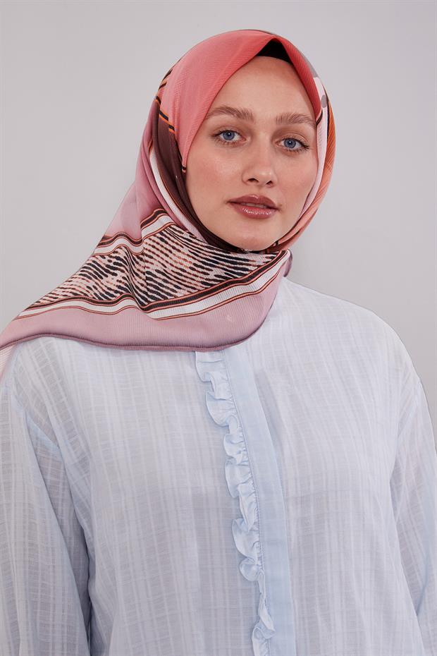 Pembe Karışık Geometrik Desen Pamuk Eşarp