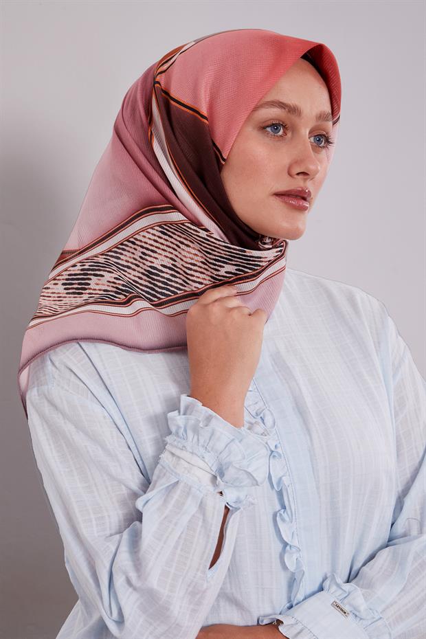 Pembe Karışık Geometrik Desen Pamuk Eşarp