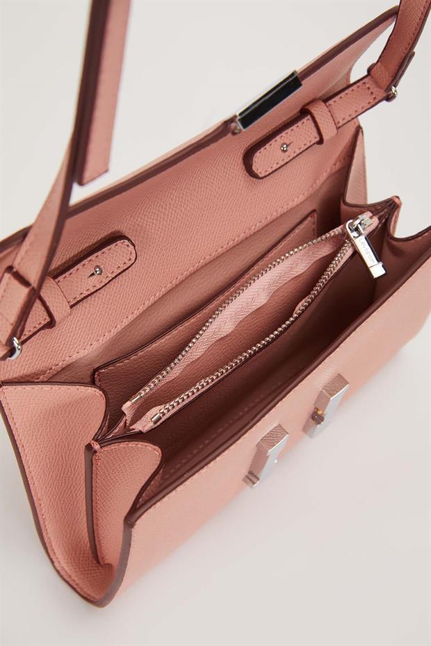 Pembe Kenar Dikiş Detaylı Omuz Çantası