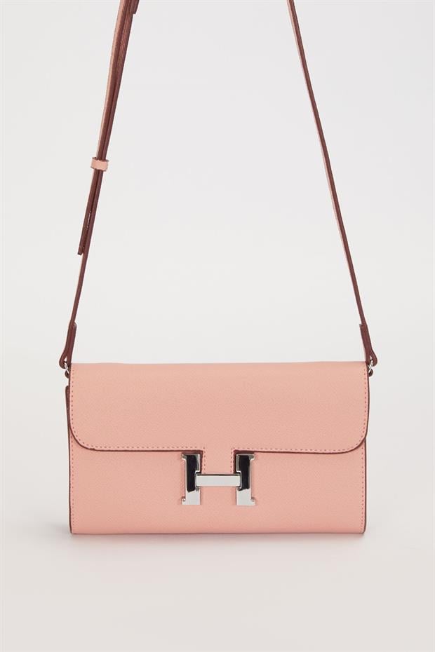 Pembe Kenar Dikiş Detaylı Omuz Çantası