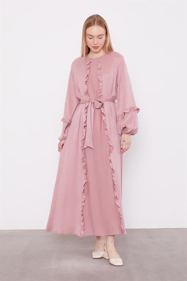 Pembe Kuşak Detaylı Cupra Elbise