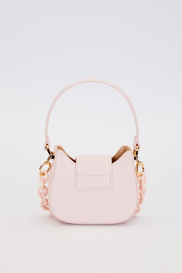 Pembe Logo Detay Zincirli El Çantası