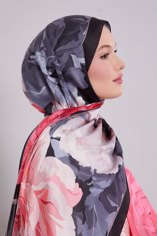 Pembe Lotus Desen Hint İpeği Şal