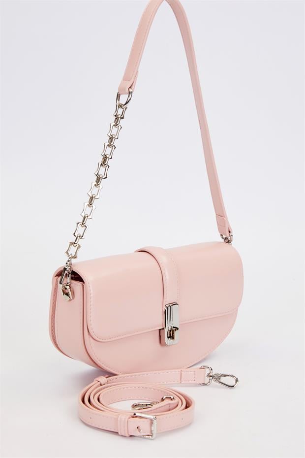 Pembe Metal Detaylı Omuz Çantası