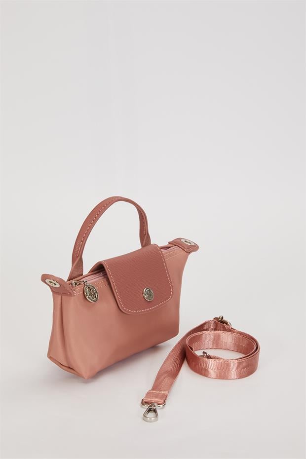 Pembe Mini Boy Deri Kapak Detaylı El Çantası