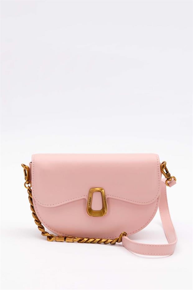 Pembe Oval Zincir Detaylı Omuz Çantası