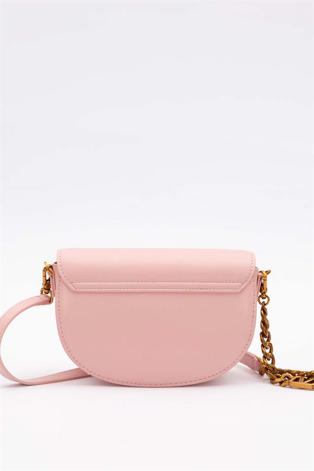 Pembe Oval Zincir Detaylı Omuz Çantası
