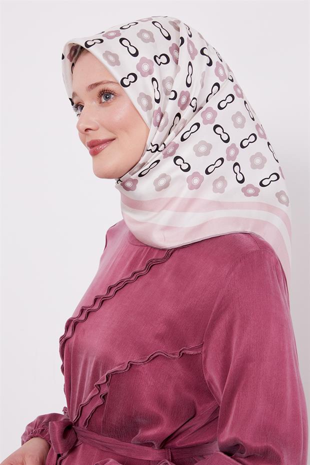 Pembe Papatya Desen Twill İpek Eşarp