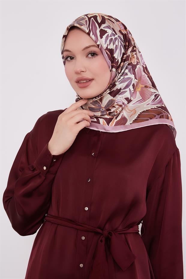 Pembe Petunya Desen Twill İpek Eşarp