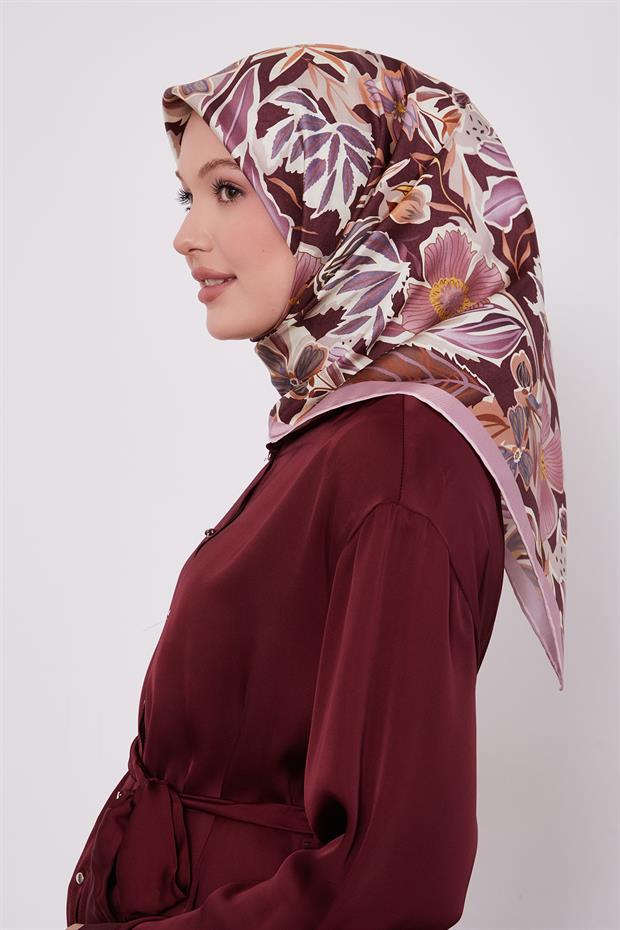 Pembe Petunya Desen Twill İpek Eşarp