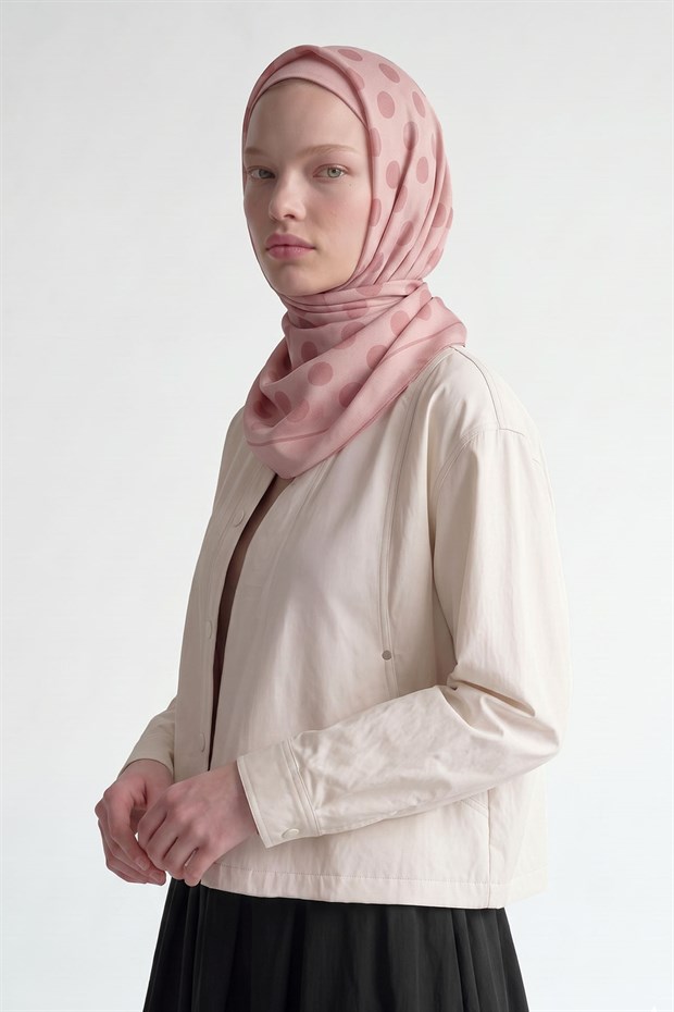 Pembe Puantiyeli Twill İpek Eşarp