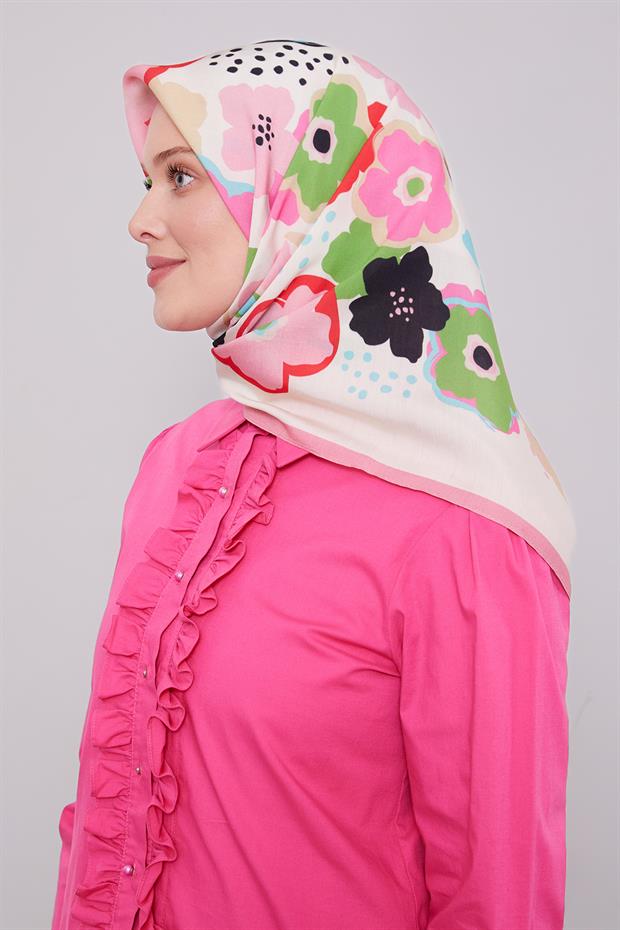 Pembe Soyut Çiçek Desen Aura Eşarp