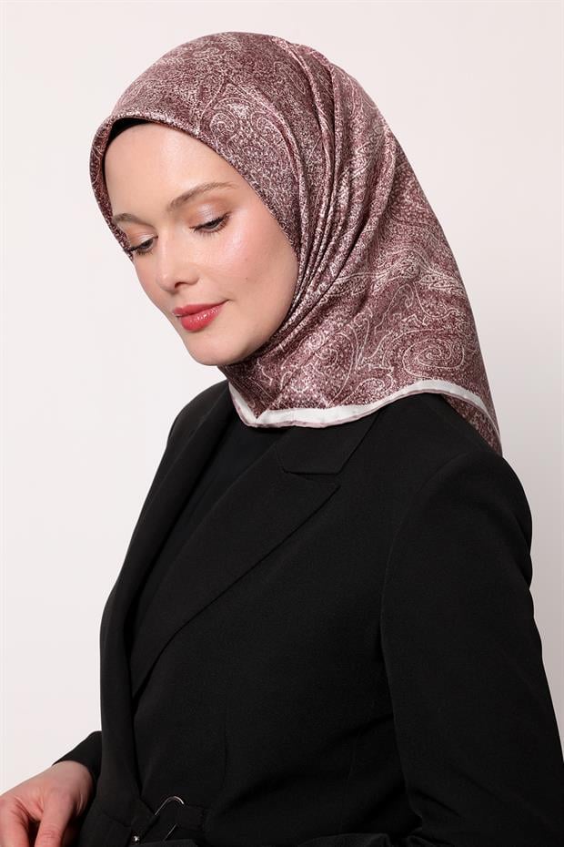 Pembe Soyut Etnik Desen Twill İpek Eşarp