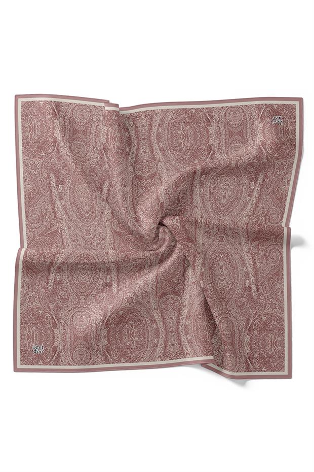 Pembe Soyut Etnik Desen Twill İpek Eşarp