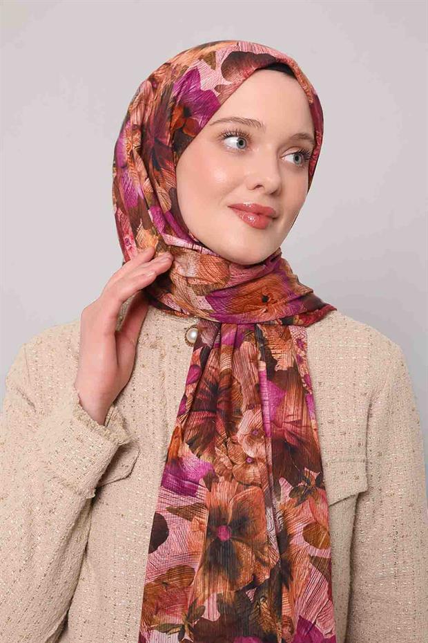 Pembe Varak Desen Pamuk Şal