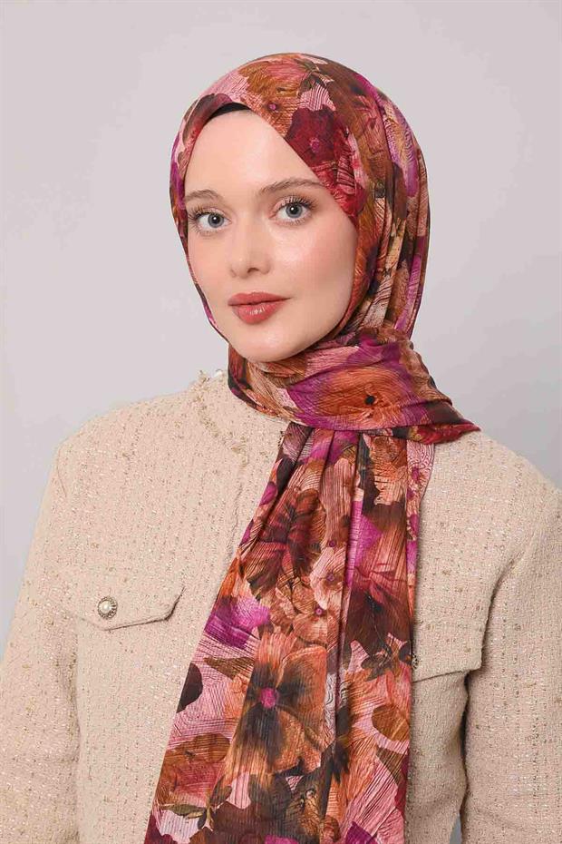 Pembe Varak Desen Pamuk Şal