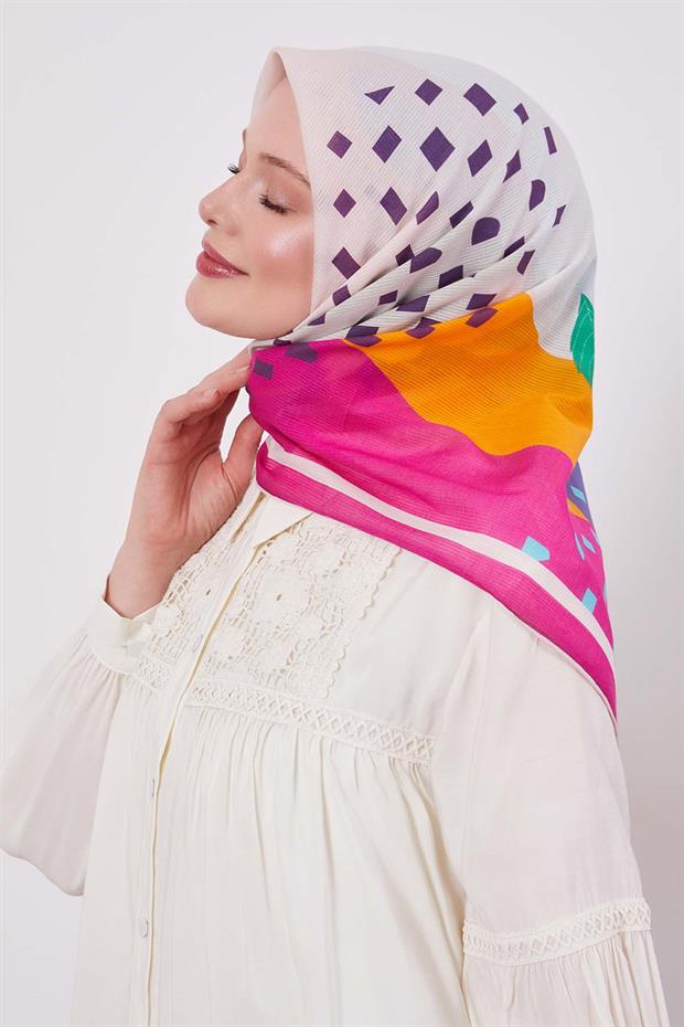 Pembe Yaprak Desen Pamuk Eşarp