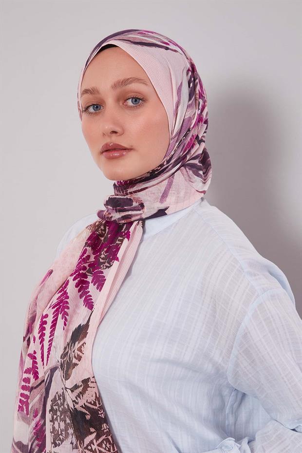 Pembe Yaprak Desen Pamuk Şal