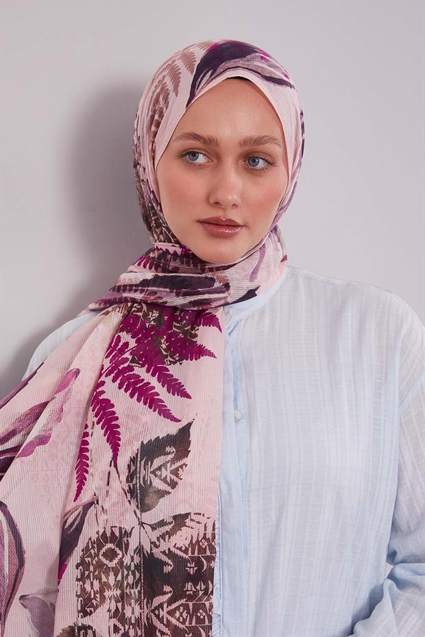 Pembe Yaprak Desen Pamuk Şal