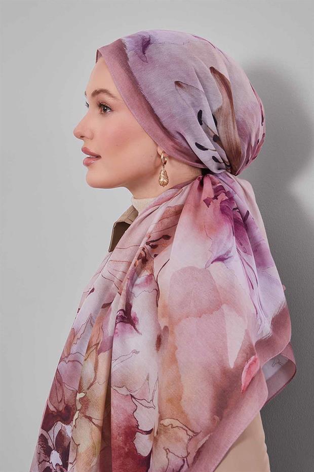 Pembe Zambak Baskılı Sport Şal