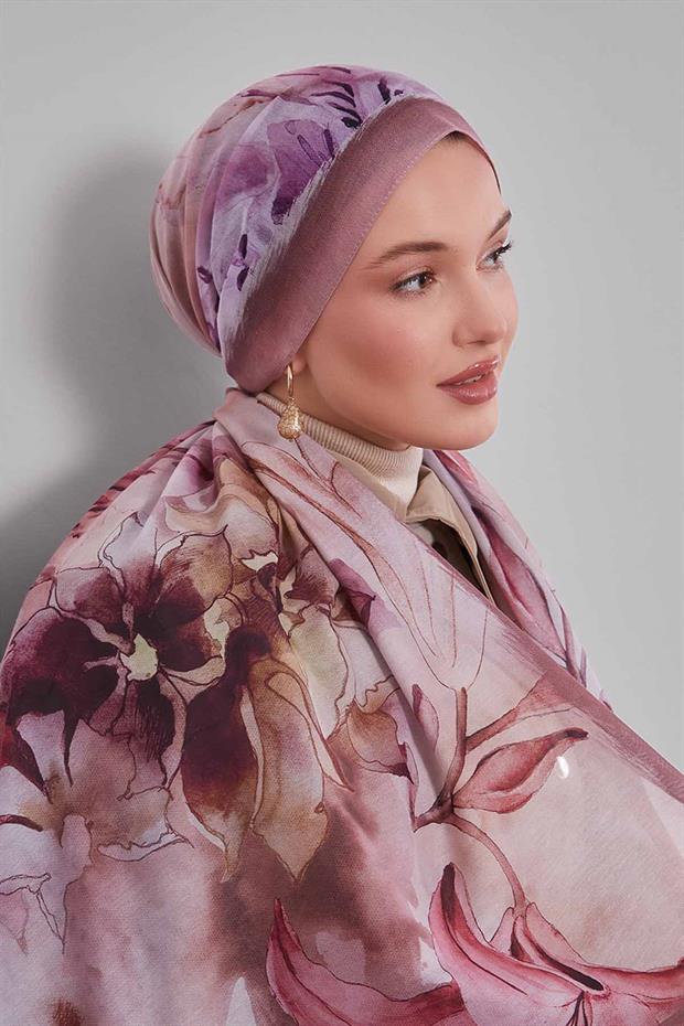 Pembe Zambak Baskılı Sport Şal